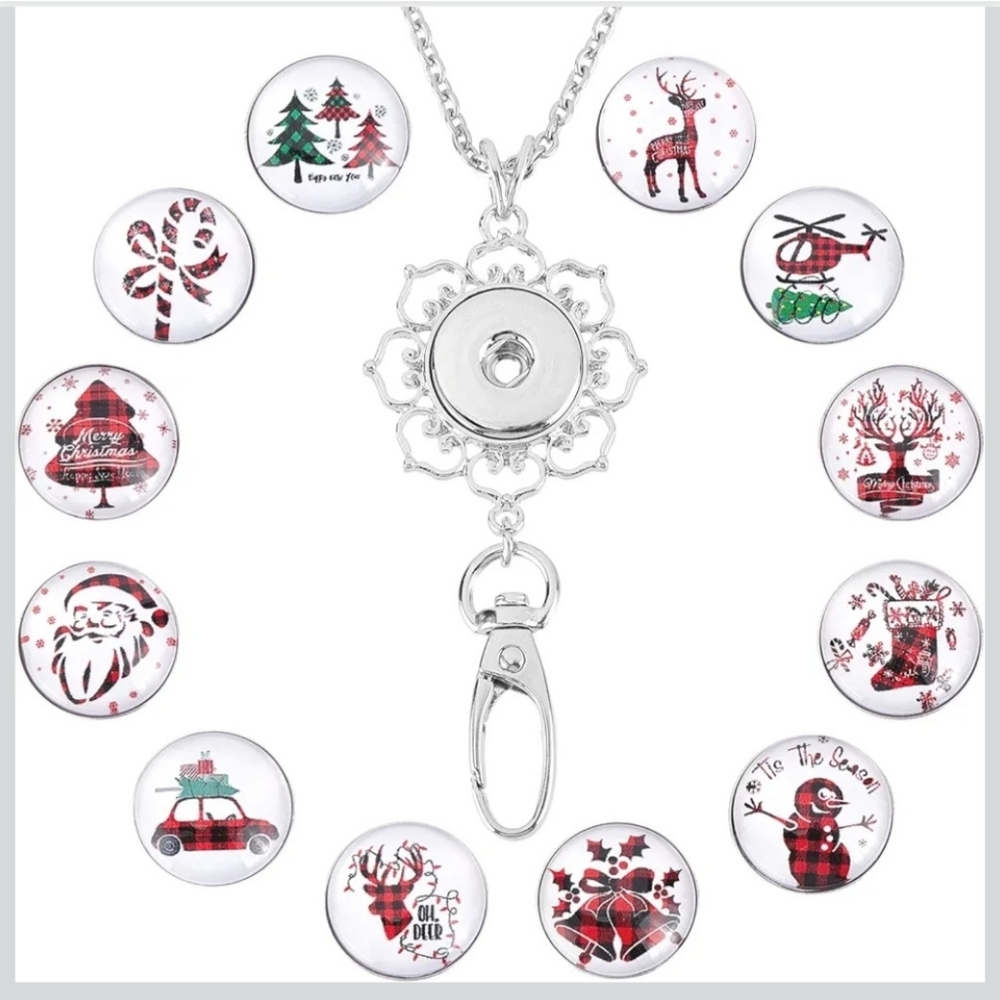 Snap Necklace Lanyard With 12 Interchangeable Christmas Buttons